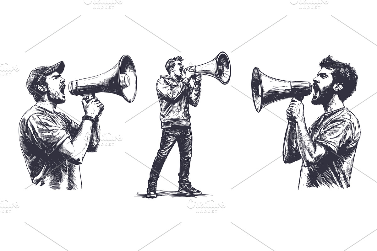 Man shout in megaphone. Football fan, an Object Illustration by Stock-Smart-Start