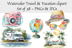 Watercolor Travel And Vacation Clipa