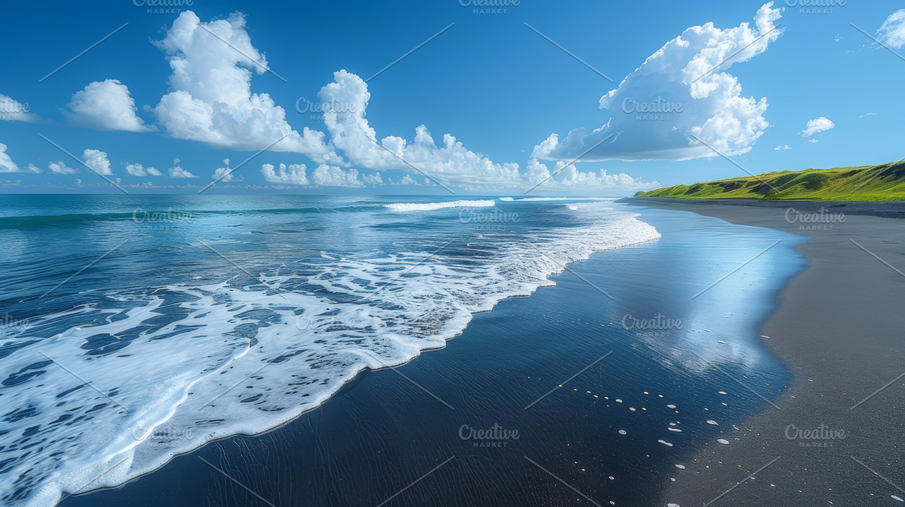 Serene Black Sand Beach on the Big Island of Hawaii Under a Clear Blue Sky, a Photo by AS photostudio