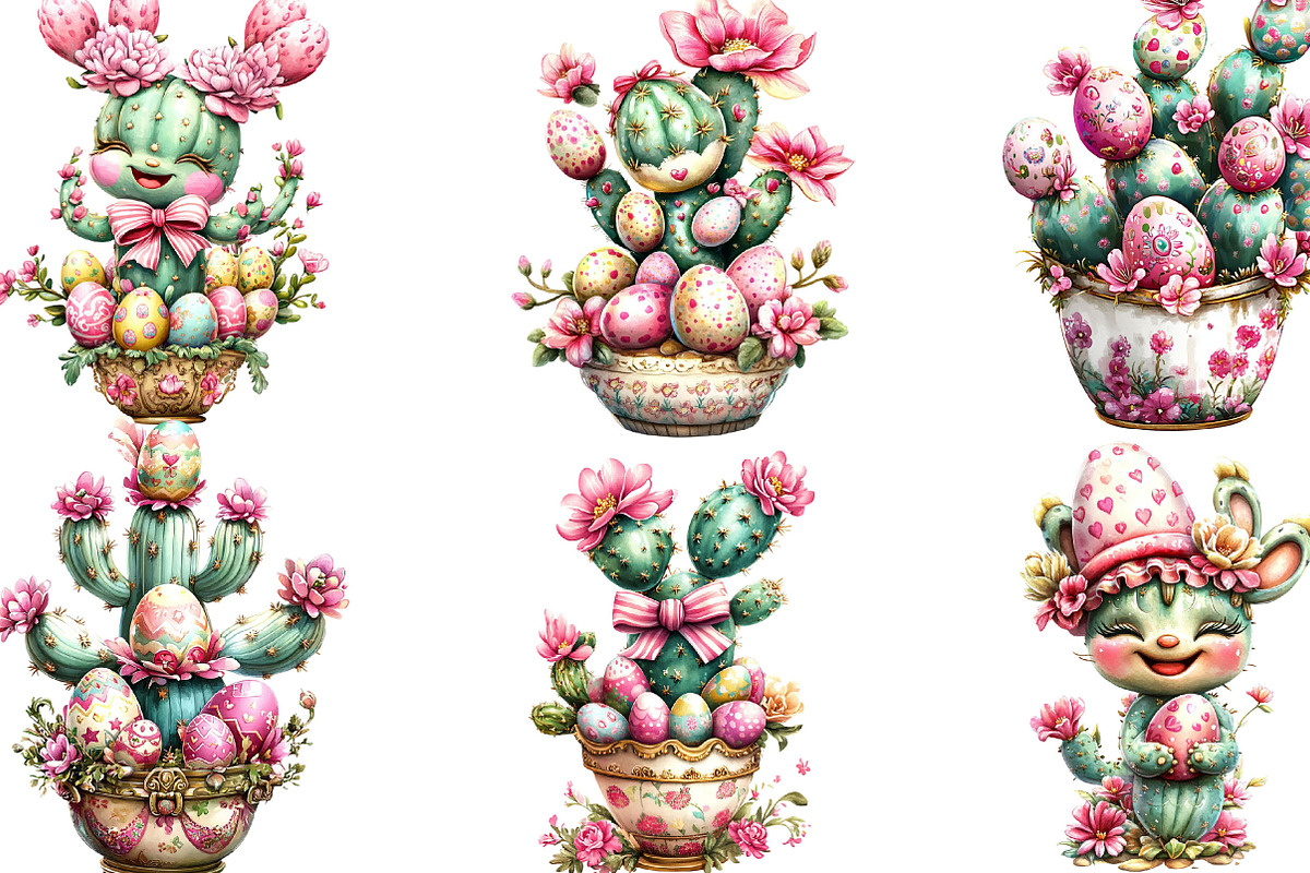 Whimsical Easter Cactus Clipart, an Illustration by Designking (Photo 4 of 5)
