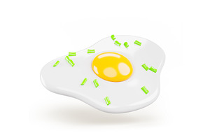 Fried Egg With Green Onions 3d