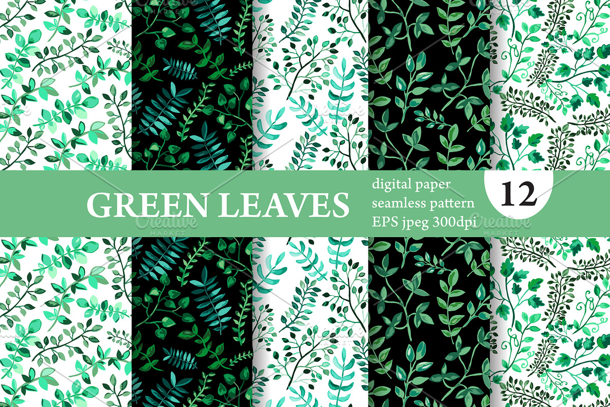 12 Green Leaves Seamless Patterns, a Pattern Graphic by Sunset&Sea Design (Photo 1 of 4)