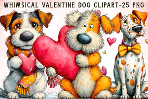 Whimsical Valentine Dog Clipart, an Illustration by Libby Wishes