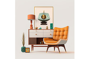 Mid century modern interior design, an Object Illustration by Lermont51