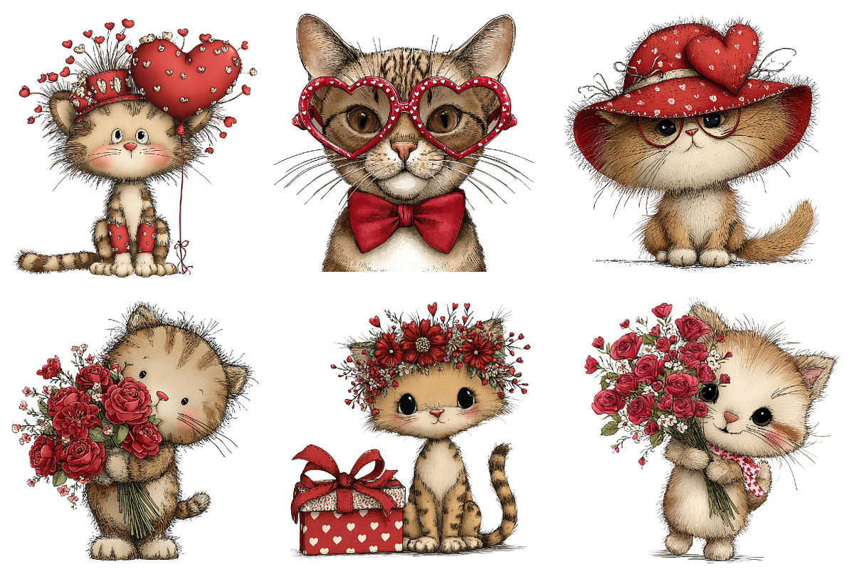 Quirky Valentines Cats Clipart, an Illustration by Dream Creation (Photo 5 of 7)