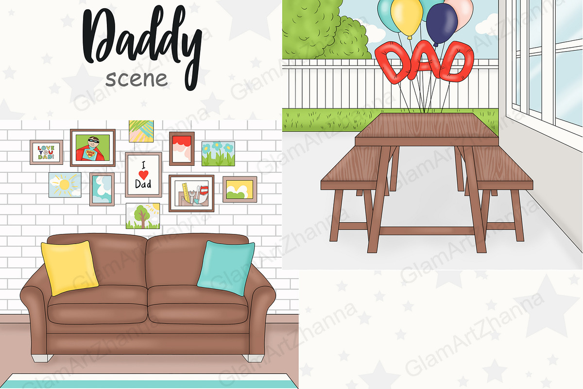 Fathers Day Clipart | Scene Creator, a Seasonal Illustration by GlamArtZhanna (Photo 2 of 3)