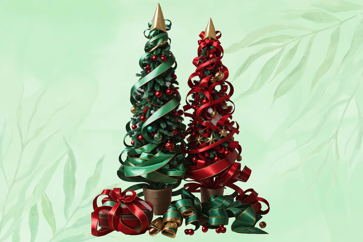 Red and Green Ribbon Christmas Trees, a Seasonal Illustration by Craft Nest (Photo 3 of 5)