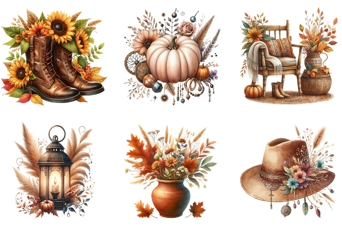 Watercolor Autumn Boho Clipart, an Illustration by DreamArtGraphic (Photo 5 of 7)