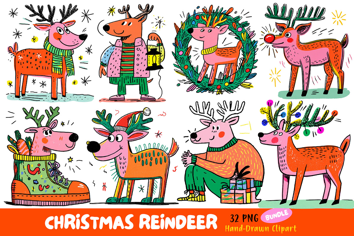 Christmas Reindeer Clipart Png, an Illustration by Dream Creation (Photo 1 of 7)