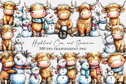 Highland cow and snowman clipart, an Illustration by Designworld (Thumbnail 1 of 3)