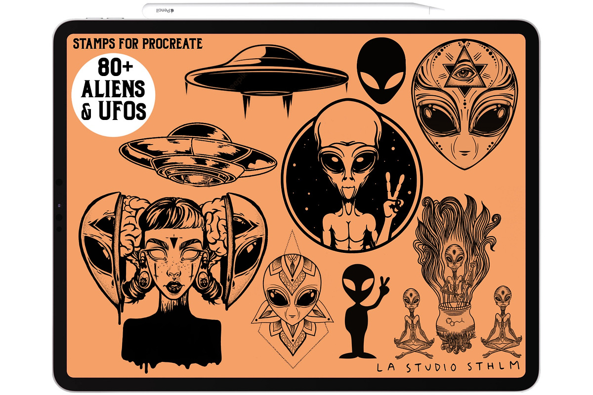 Aliens & UFOs - Procreate Stamp Set, a Brush Add-On by LA Studio Sthlm (Photo 5 of 6)