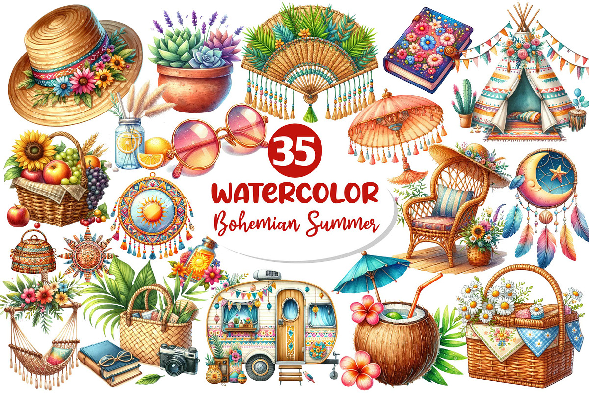 Bohemian Summer Clipart, an Illustration by Dream Creation (Photo 1 of 4)