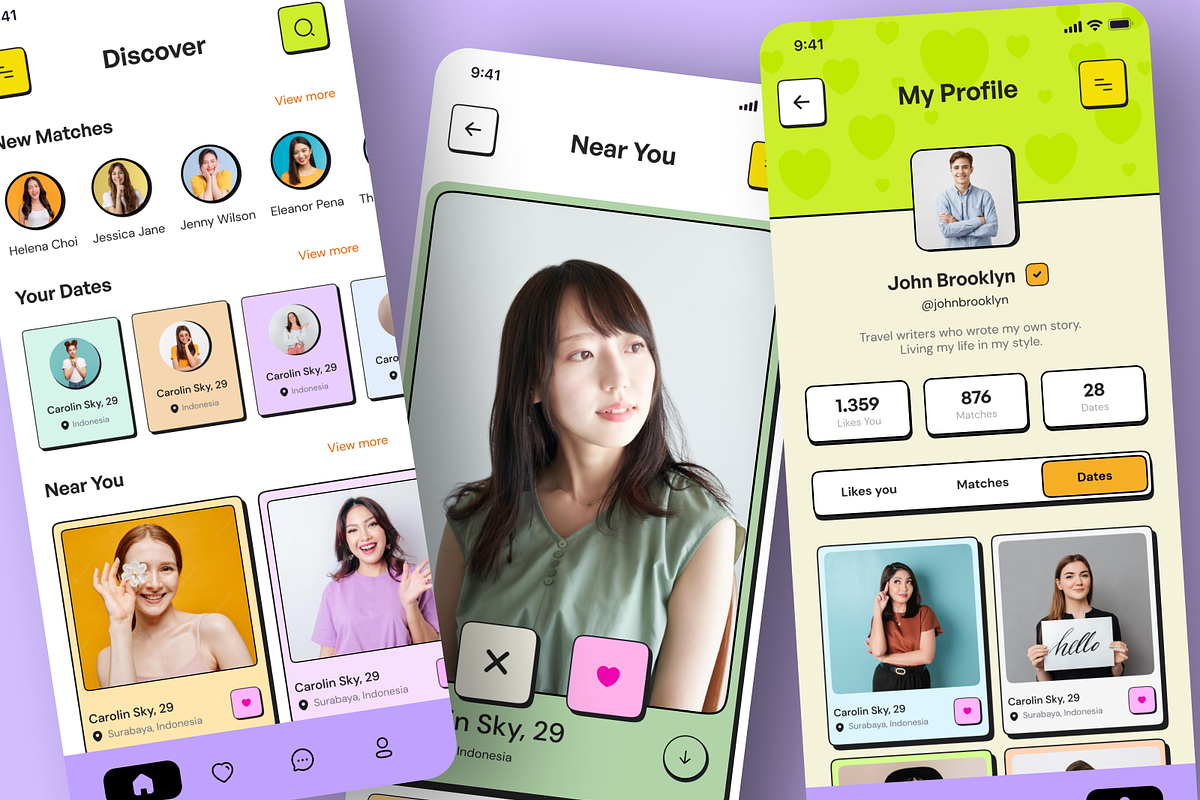 Dating App Design Neubrutalism UI, an App Template by Lazyinterface UX UI Team