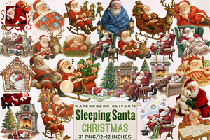 Sleeping Christmas Santa Claus Clipa, an Illustration by SVGArt