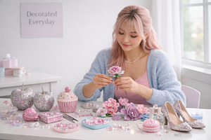 Young woman crafting crystalcore dec, a Photo by Dvoevnore photos