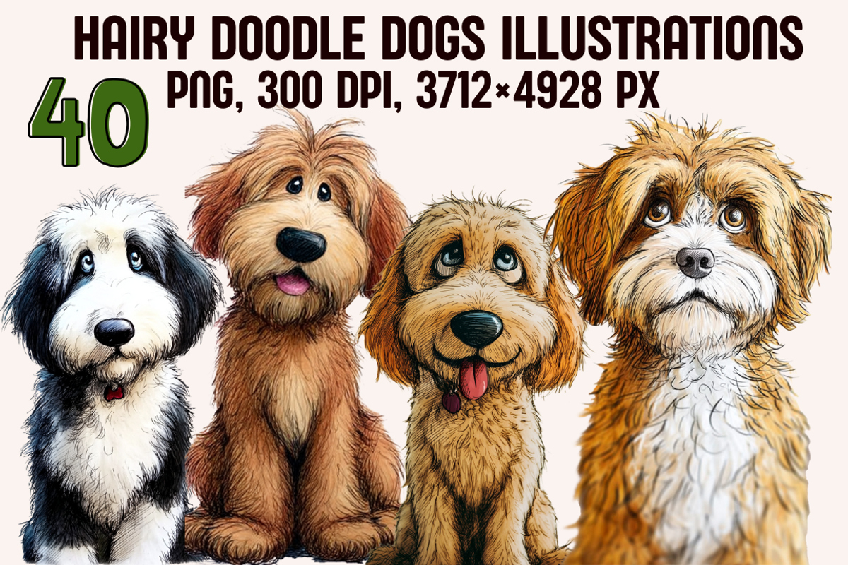 Hairy Doodle Dogs Illustrations, an Animal Illustration by PrintHaven Designs (Photo 2 of 12)