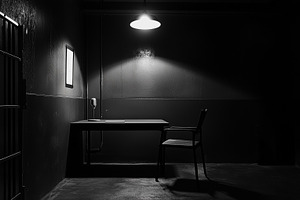 Dark retro police interrogation room, an Architecture Photo by MistyDay