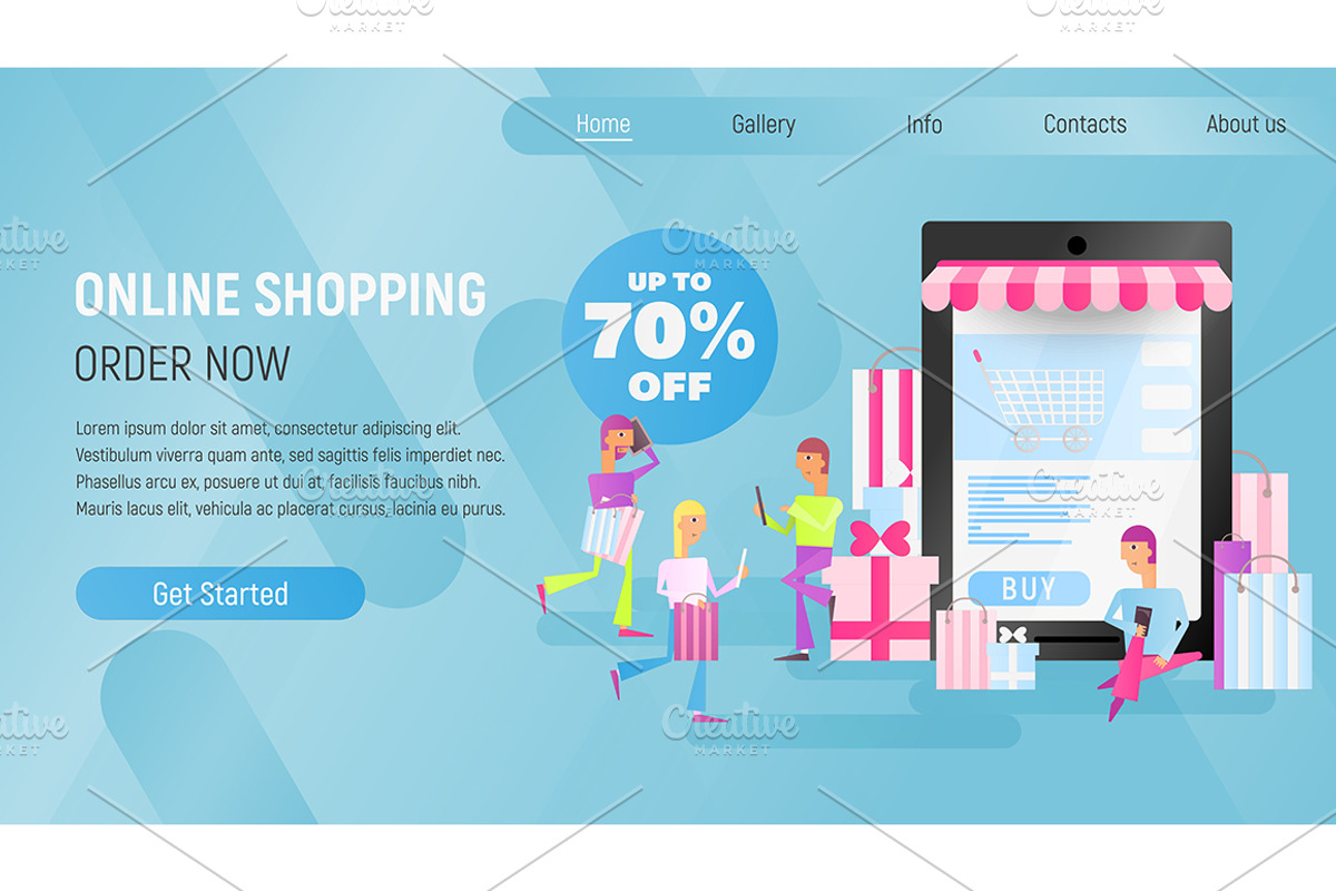 Online Shopping Landing Page Blue, an App Template by ELFIVETROV DESIGN