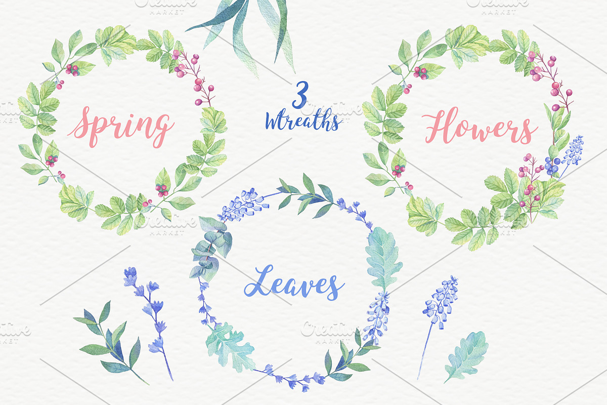 Watercolor leaves, berries, flowers, an Object Graphic by Irina Diasli (Photo 2 of 6)