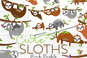 Cute Sloth Clipart and Vectors, an Illustration by PinkPueblo (Thumbnail 1 of 3)
