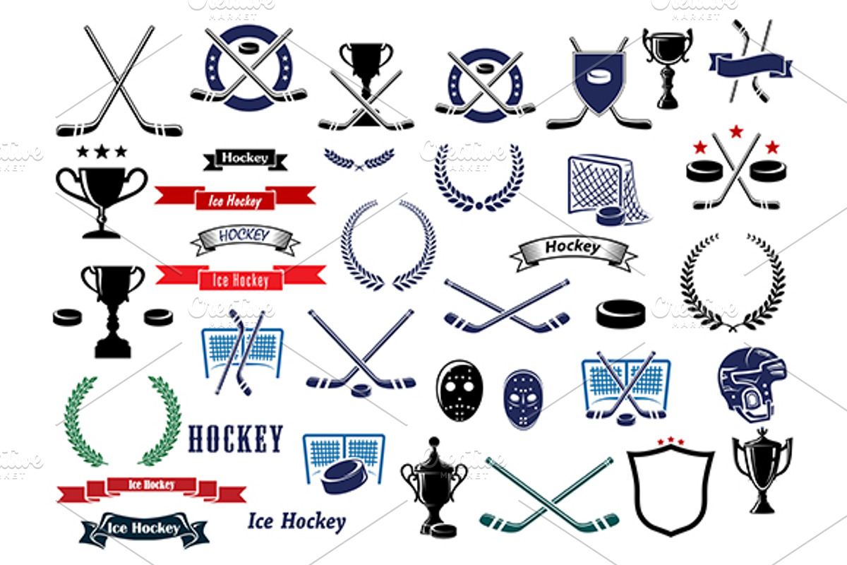 Ice hockey sport game icons, a Background Graphic by Vector Tradition