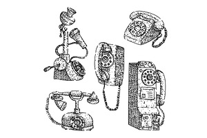 rotary telephone set sketch hand, an Object Illustration by pikepicture