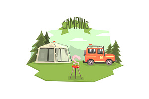 Camping Banner Template, Car, Tent, a Sport Illustration by TopVectors