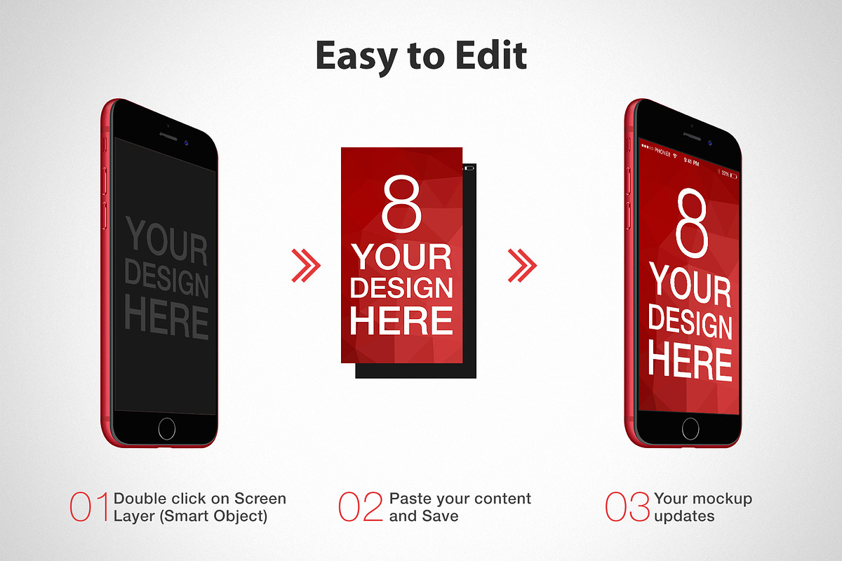 iPhone 8 Red Mockups, an iPhone Mockup by RadekBroz (Photo 3 of 4)