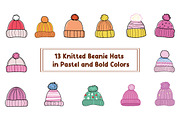 13 Knitted Beanie Hats, an Illustration by jongcreative (Thumbnail 1 of 4)