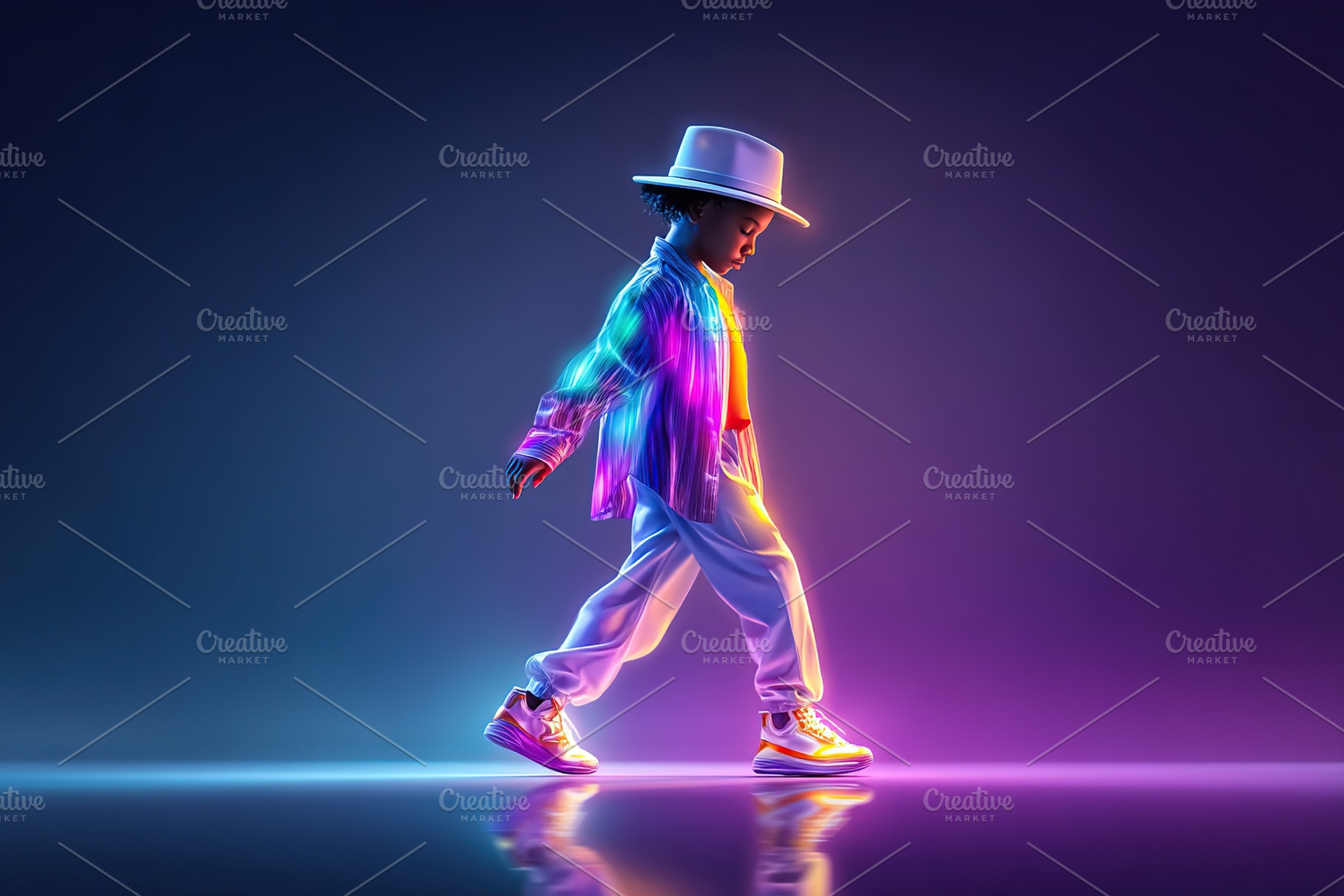 Stylish boy dancing with flair and rhythm under vibrant lights in a modern sett, a Person Photo by AlyaAnd
