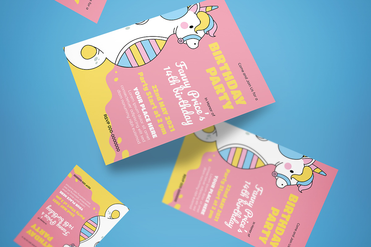 Unicorn Birthday Invitation, an Invitation Template by graphicook (Photo 3 of 3)