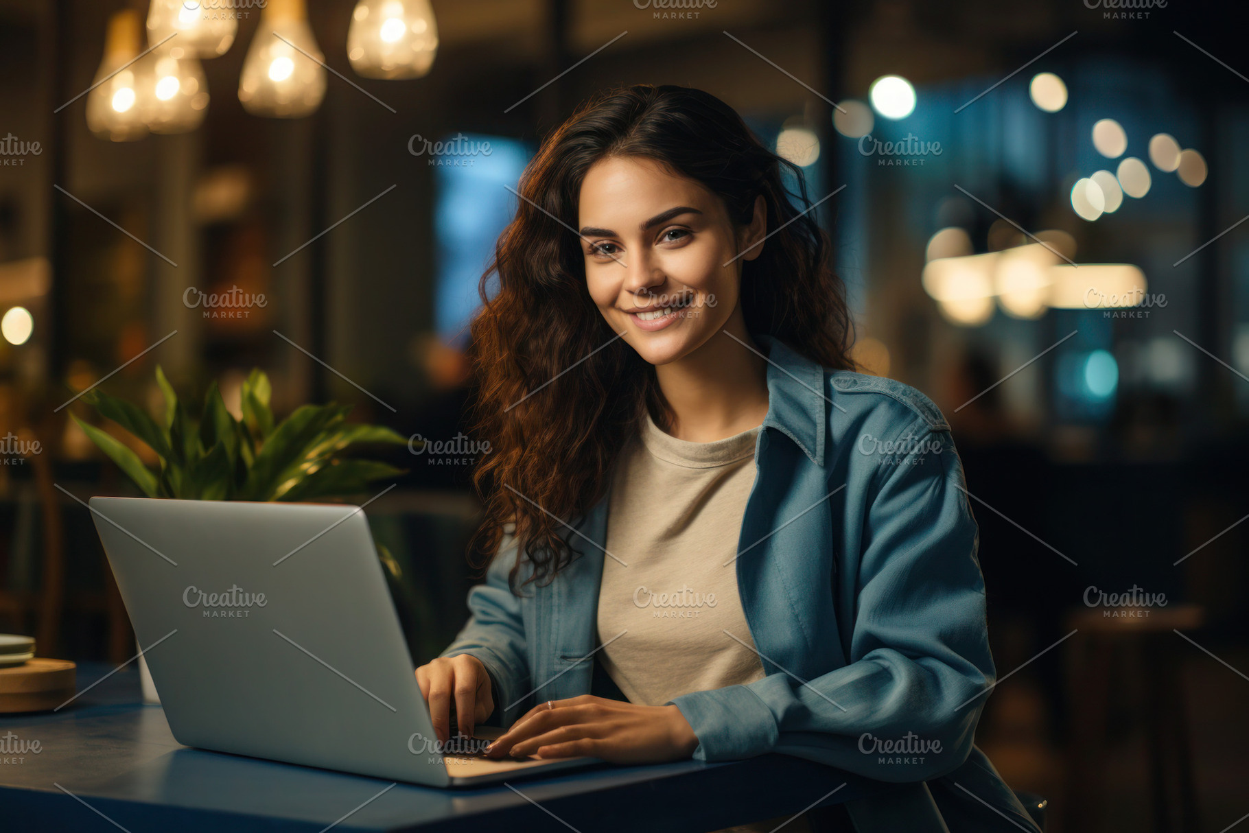 Young woman working on a laptop while sitting at a table, a Person Photo by Antonina Vlasova