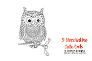 5 Decorative Cute Owls, an Animal Illustration by Elen-Lane (Thumbnail 5 of 5)