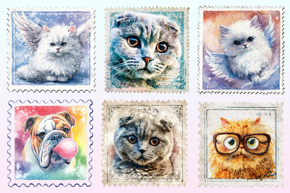 Funny Dog and Cat Postage Stamps, a Graphic by CitraGraphics (Photo 2 of 4)