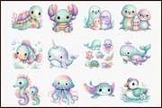 Cute Sea Animals Watercolor Clipart, an Illustration by Sublimation Artist (Thumbnail 3 of 6)