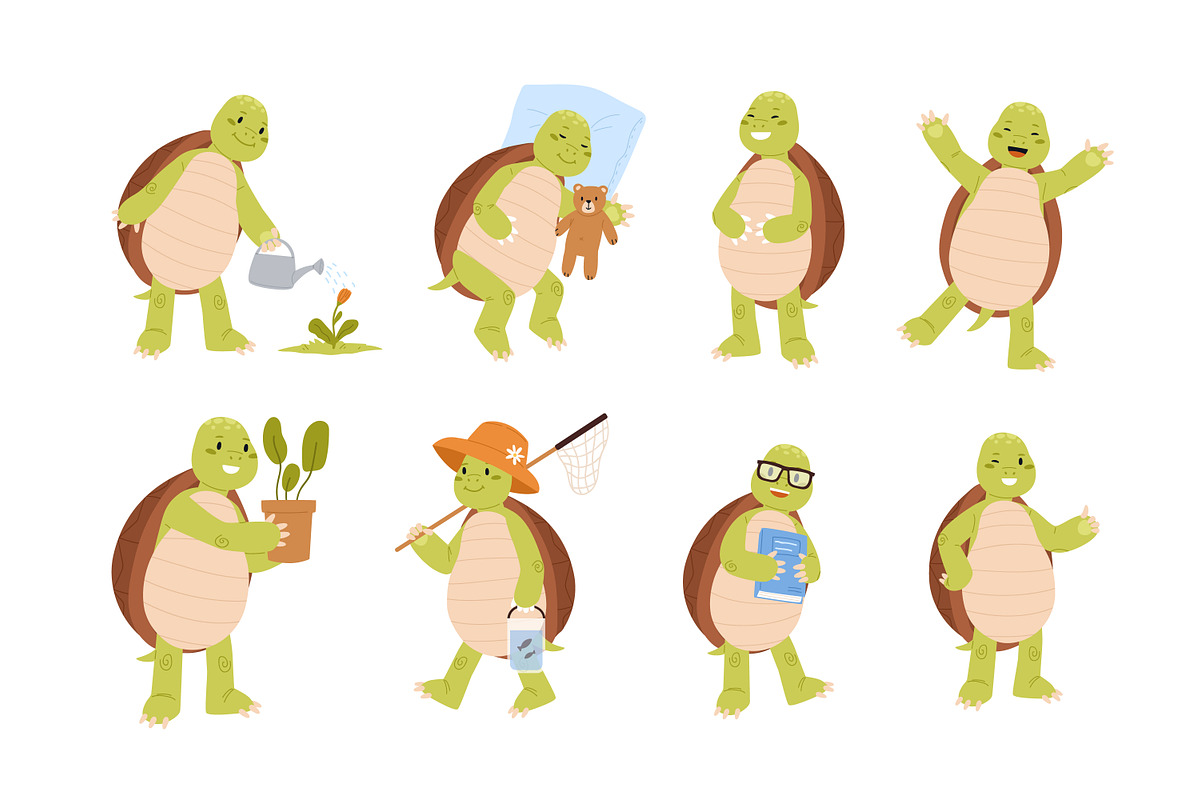 Happy, cute turtle, cartoon set, an Animal Illustration by Good Studio (Photo 3 of 4)