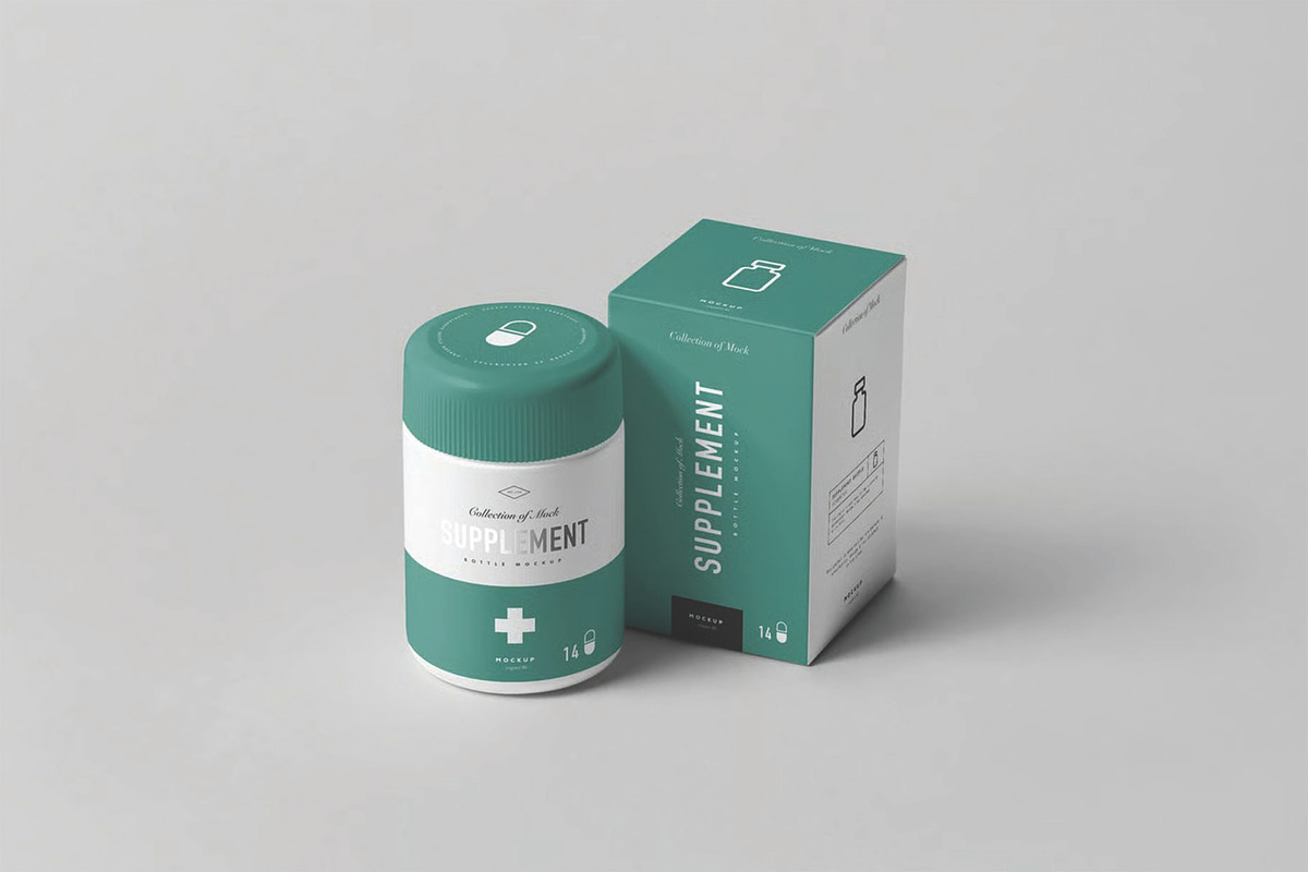 Supplement Jar and Box Mockup, a Packaging Mockup by DesignRushMarket (Photo 6 of 12)