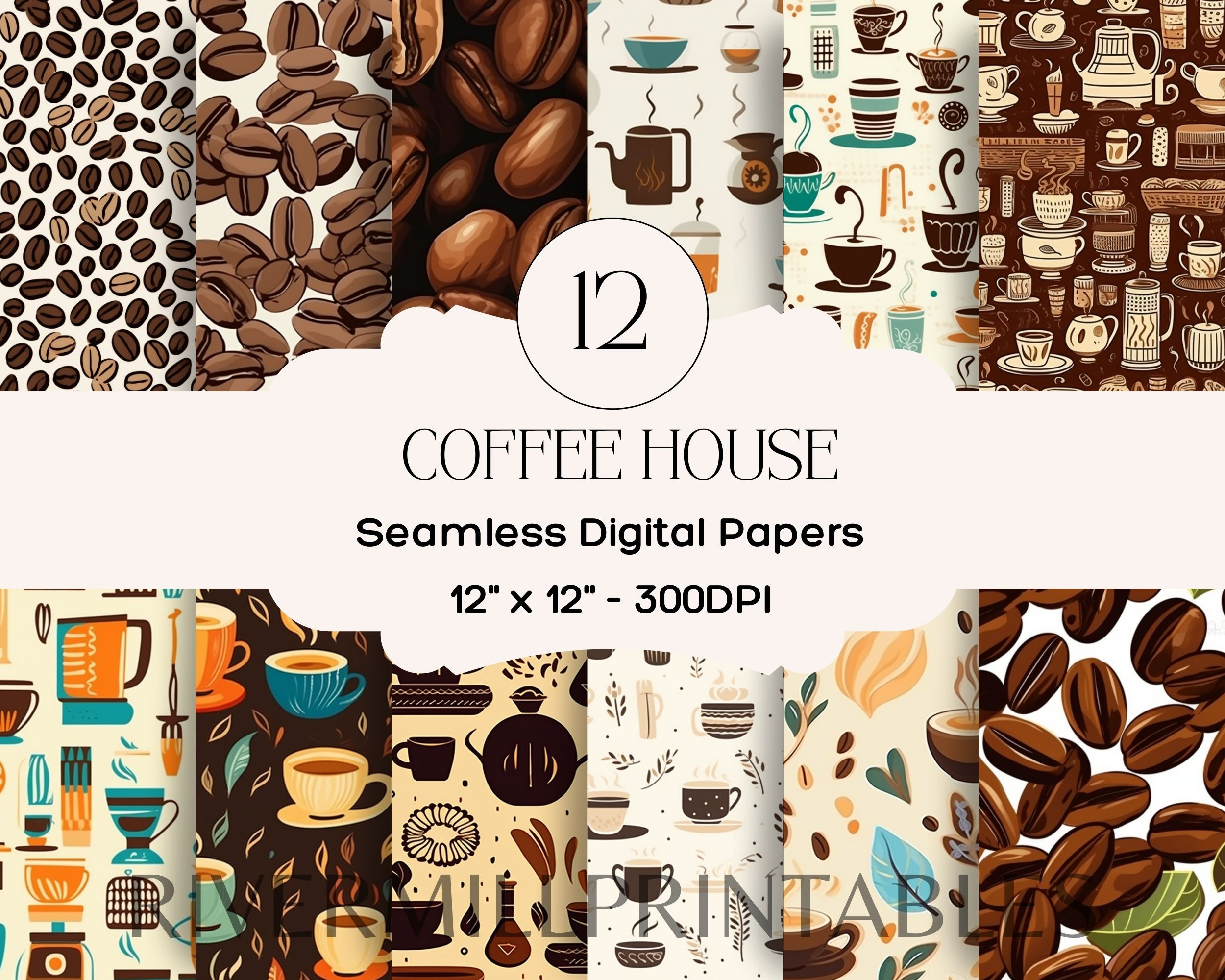 Coffee Themed Digital Papers, a Decorative Illustration by Rivermill ...