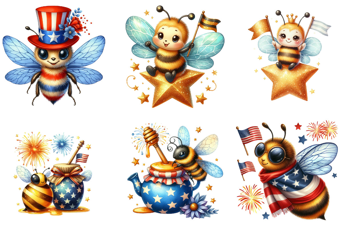4th of July Bee Clipart, an Illustration by DreamArtGraphic (Photo 2 of 5)
