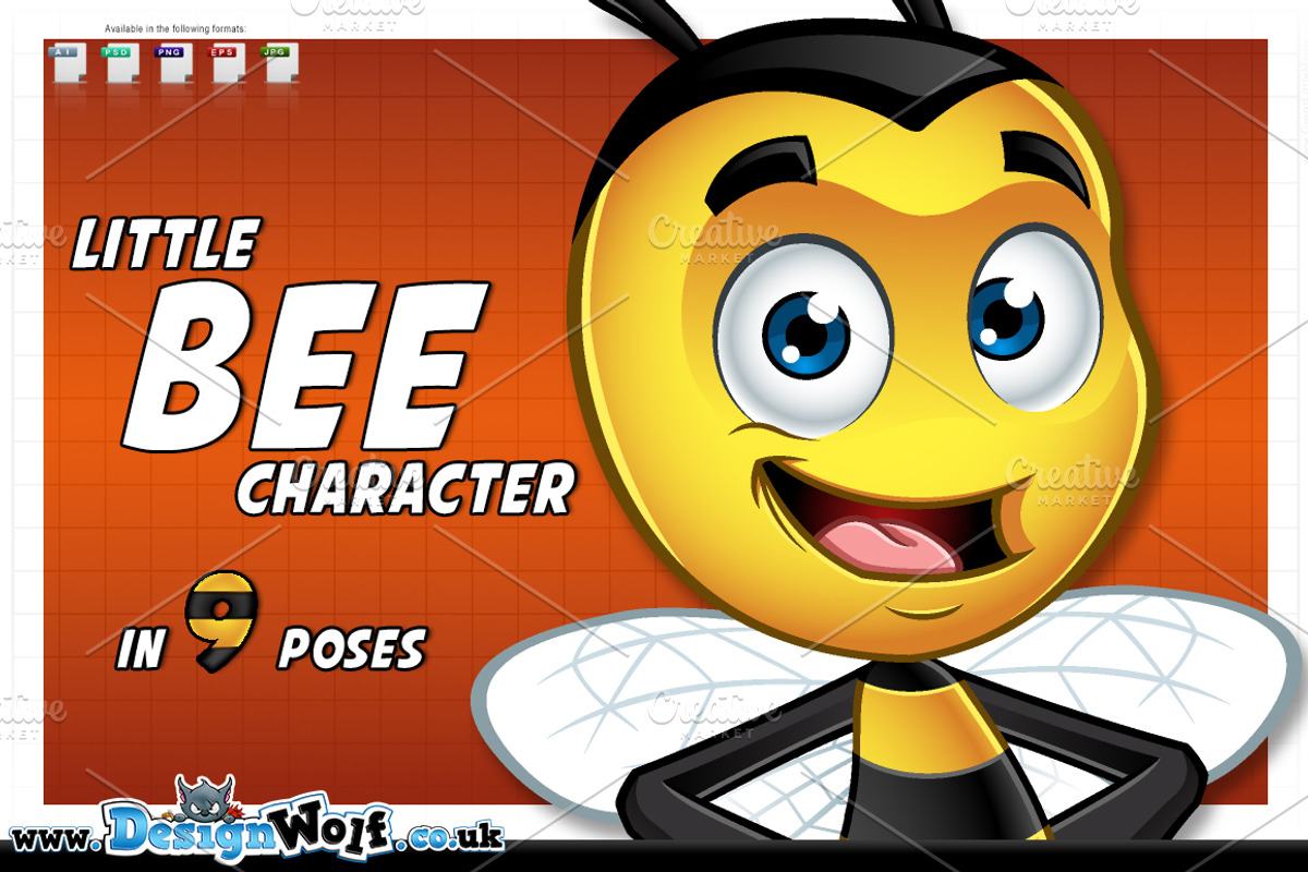 Little Bee Character - In 9 Poses, an Animal Illustration by DesignWolf (Photo 1 of 2)