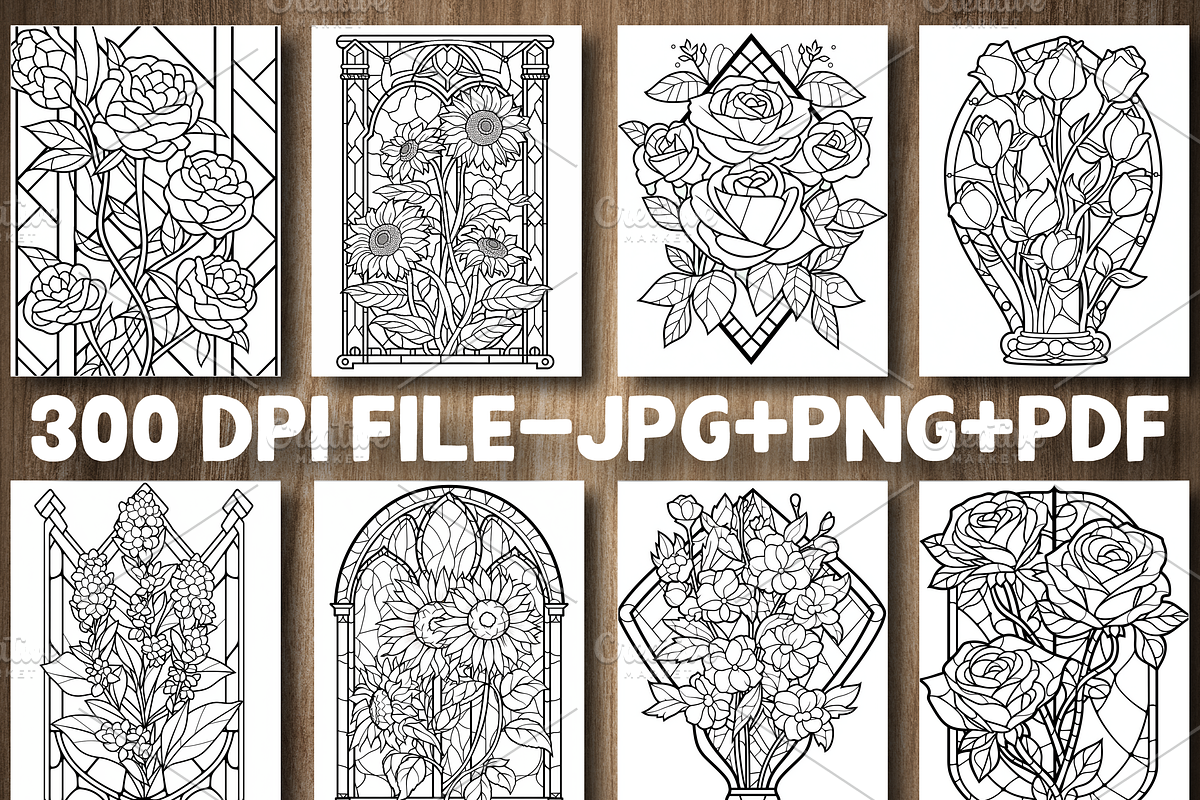 Floral Stained Glass Coloring Page, an Illustration by Design Station (Photo 2 of 5)