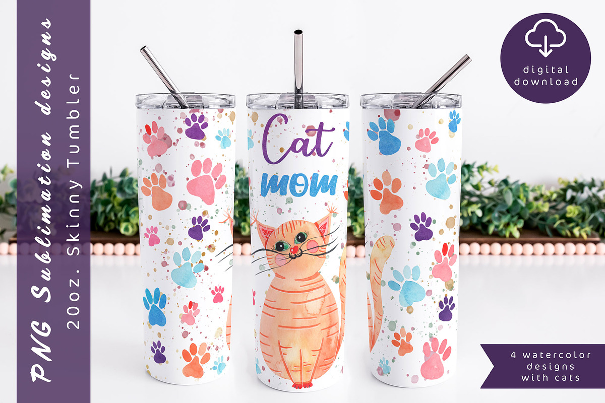 Cat mom tumbler wrap, an Object Graphic by AnastasiaWatercolor (Photo 4 of 6)