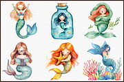 Cute Mermaid Watercolor Clipart, an Illustration by Sublimation Artist (Thumbnail 3 of 6)