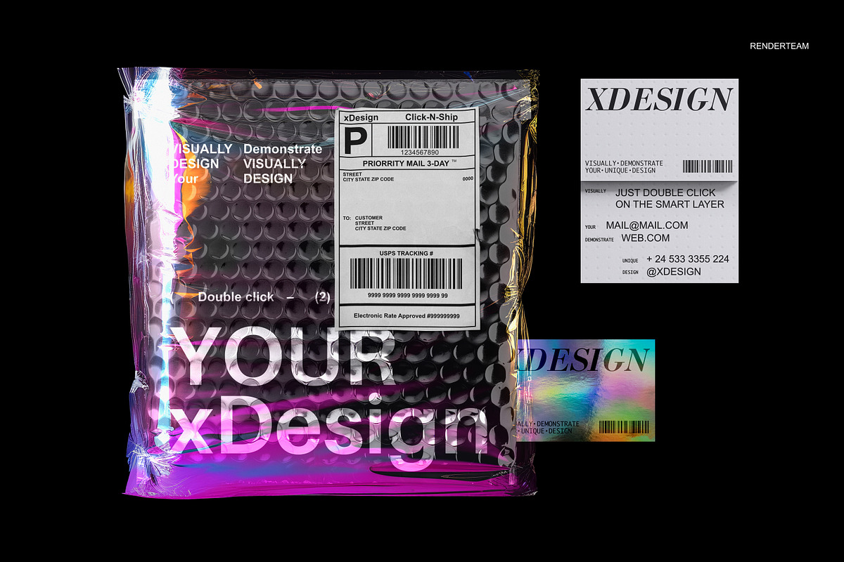 Holographic Brand Identity Mockups, a Packaging Mockup by Renderteam (Photo 13 of 14)
