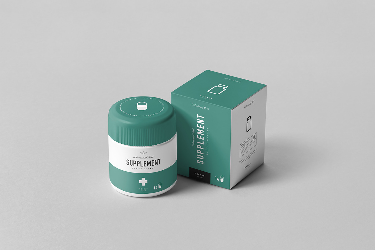 Supplement Jar & Box Mock-up 2, a Cups & Container Mockup by Yogurt86 (Photo 2 of 10)