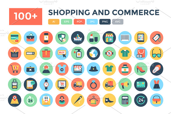 100 Flat Shopping And Commerce Icon