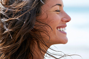 Side profile of joyful woman, a Beauty & Fashion Photo by MistyDay