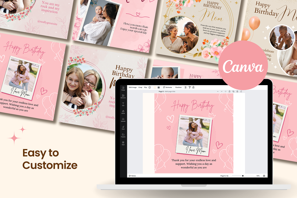 Happy Birthday Mom Templates, a Templates & Theme by TemplateCastleStore (Photo 9 of 9)