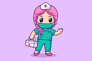 Cute Nurse with Mask With First Aid, a Person Illustration by Catalyst Labs