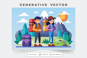Two cheerful backpackers stand amids, a Graphic by Iftikhar Alam